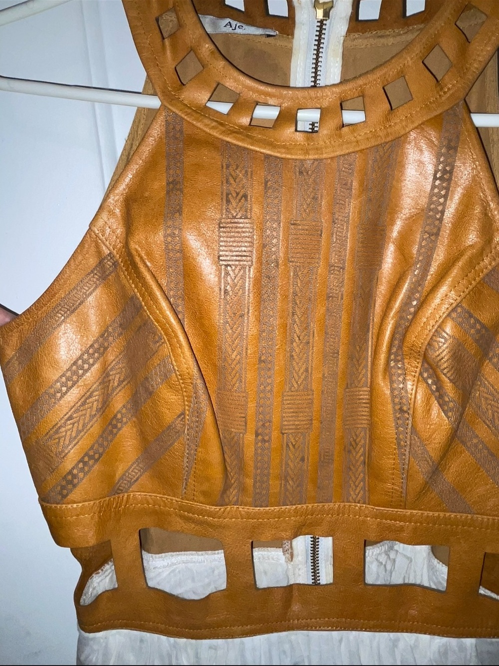 Aje Leather Cutwork High-Low Bubble Hem Dress l Bohemian Rare Archival 🤎 Small - Picture 15 of 15